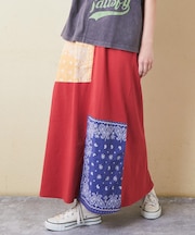 26/-OE天竺 × バンダナ リメイク風 切替 スカート