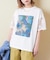 32/-OE天竺 花柄 メッシュ 袖切替 グラフィック Tシャツ