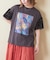 32/-OE天竺 花柄 メッシュ 袖切替 グラフィック Tシャツ