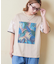 32/-OE天竺 花柄 メッシュ 袖切替 グラフィック Tシャツ
