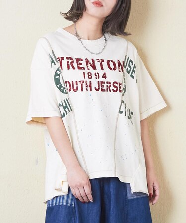 トンプキン天竺 ケミカル加工 リメイク風 切替 ビッグTシャツ