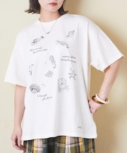 32/-スラブ天竺 マリン 刺繍 Tシャツ