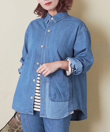 8オンス リサイクル デニム 長袖 ビッグ シャツ