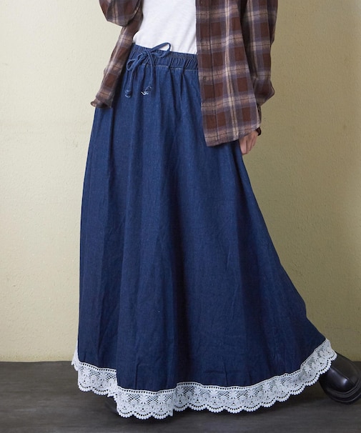 デニム 裾レース スカート