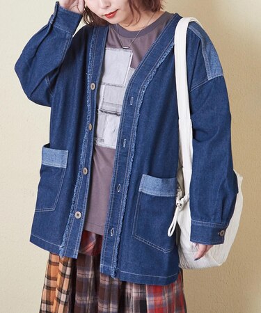 8オンス リサイクル デニム Vネック ビッグ ジャケット