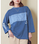 インディゴ 天竺 布帛 切替 7分袖 Tシャツ