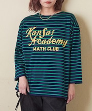 先染め ボーダー 天竺 ロゴプリント 前後着 プルオーバー