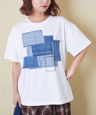 デニム パッチワーク モチーフ Tシャツ