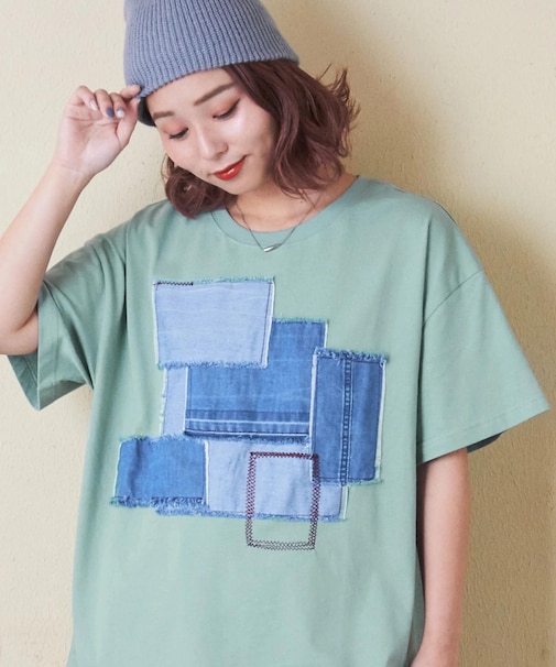 デニム パッチワーク モチーフ Tシャツ