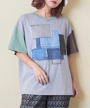 デニム パッチワーク モチーフ Tシャツ