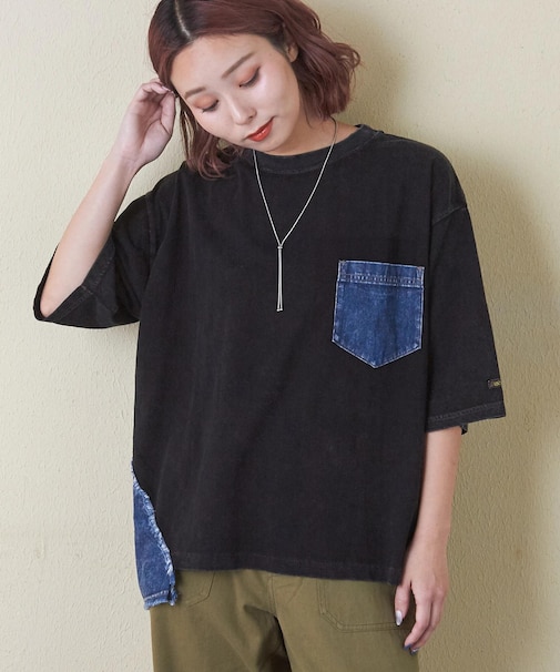 21/-天竺 ケミカル加工 デニム 組み合せ Tシャツ