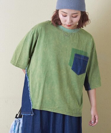21/-天竺 ケミカル加工 デニム 組み合せ Tシャツ