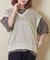 麻タッチ ニット 透かし編み  Vネック ベスト