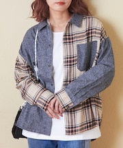 微起毛 シャンブレー × チェック レギュラー ビッグ シャツ