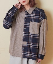 微起毛 シャンブレー × チェック レギュラー ビッグ シャツ