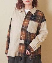 微起毛 シャンブレー × チェック レギュラー ビッグ シャツ