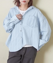 デニム × ストライプ ビッグ シャツ