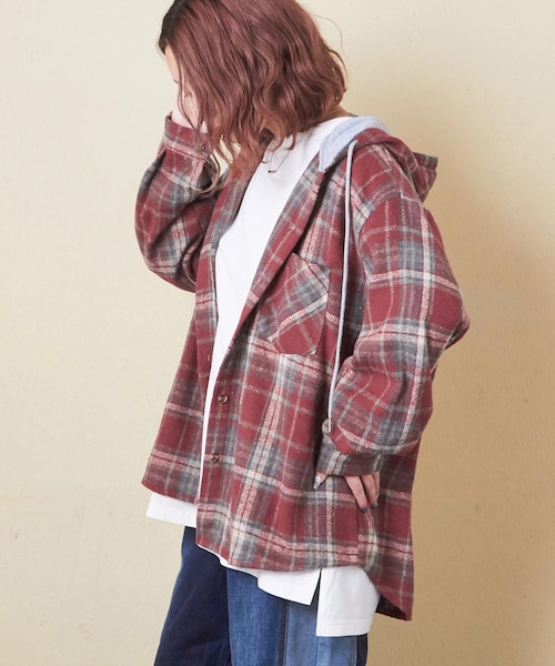 ネルチェック フード付 シャツ｜キューブシュガーの通販｜&mall