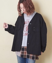 でかポケット ノーカラー ジャケット