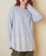 20/-天竺 裾布帛 切替 クルーネック 長袖 インナー