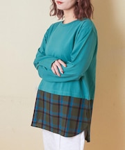 20/-天竺 裾布帛 切替 クルーネック 長袖 インナー