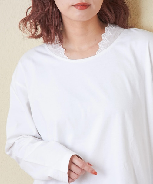 20/-天竺 衿レース 長袖 インナー