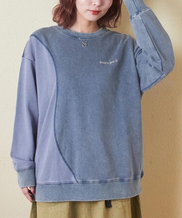 32s裏毛 パウダー加工 スウェット ウェーブ 切替 プルオーバー