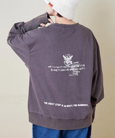 32s裏毛 パウダー加工 スウェット 指穴つき プルオーバー