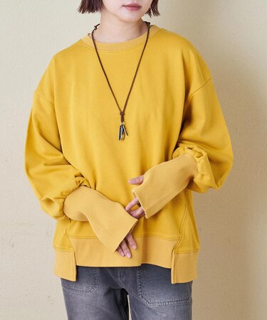 32s裏毛 パウダー加工 スウェット 指穴つき プルオーバー