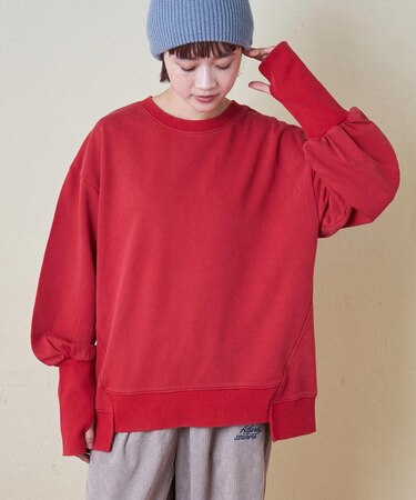 32s裏毛 パウダー加工 スウェット 指穴つき プルオーバー