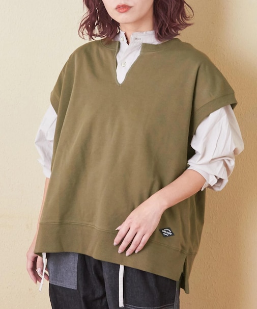 ミニ裏毛 スウェット キーネック ベスト