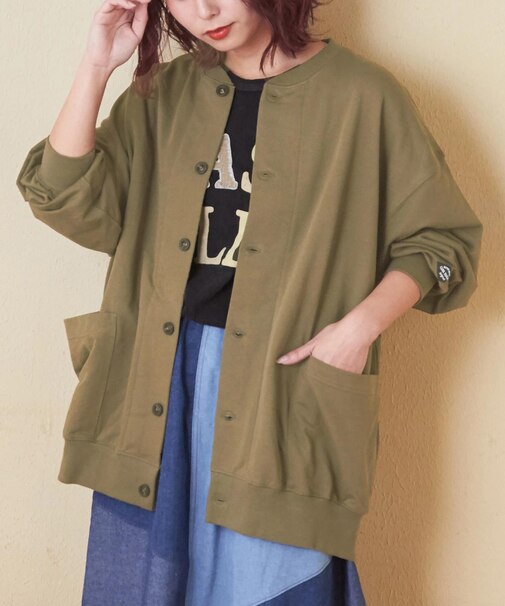 ミニ裏毛 スウェット クルーネック カーディガン