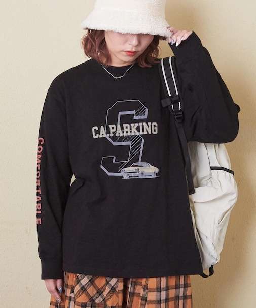 10/-スラブ天竺 袖プリント ロング Tシャツ