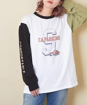 10/-スラブ天竺 袖プリント ロング Tシャツ