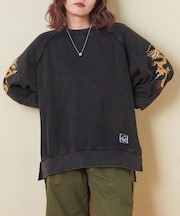 30/10裏毛 ケミカル加工 スウェット 袖刺繍 プルオーバー