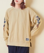 30/10裏毛 ケミカル加工 スウェット 袖刺繍 プルオーバー