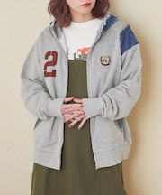 30/10裏毛 ケミカル加工 スウェット デニム パッチ ジップ パーカー
