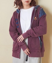 30/10裏毛 ケミカル加工 スウェット デニム パッチ ジップ パーカー