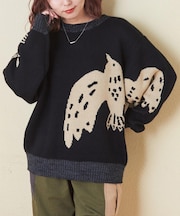 バード モチーフ  ジャガード ニット プルオーバー
