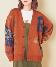 カレッジ ロゴ モチーフ ジャガード ニット カーディガン