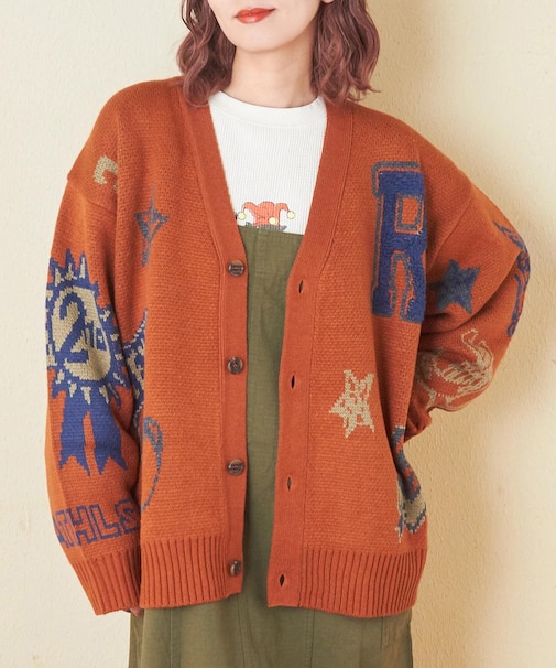 カレッジ ロゴ モチーフ ジャガード ニット カーディガン
