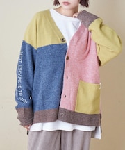 ヤクフィール ニット 配色 Vネック カーディガン