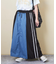 デニム × ナイロン サイドライン 切替 スカート