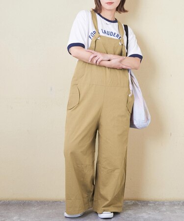 綿 ツイル ワイド サロペット パンツ