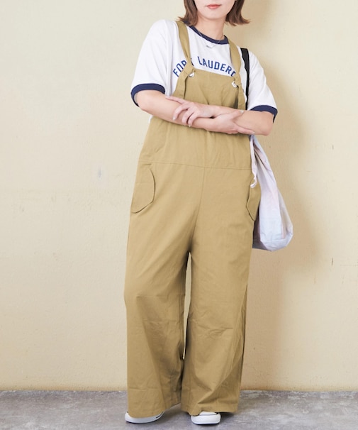 綿 ツイル ワイド サロペット パンツ