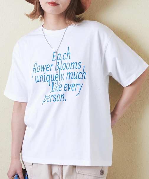 21/-シルケット風天竺 接触冷感 ロゴプリント Tシャツ