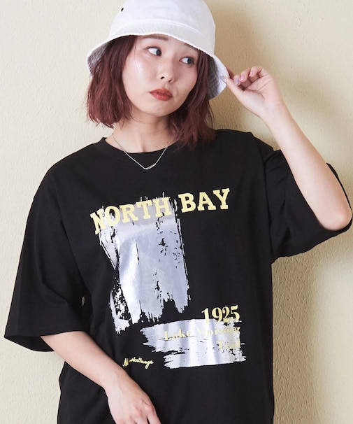 21/-OE天竺 箔プリント ロゴ Tシャツ