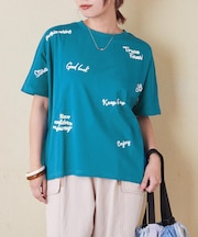 21/-OE天竺 ランダム ロゴ 刺繍 Tシャツ