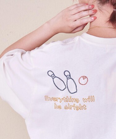 21/-OE天竺 ロゴ 刺繍 ドルマン Tシャツ