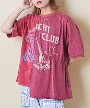 26/-天竺 パウダー加工 リメイク風 切り替え シャーリング Tシャツ